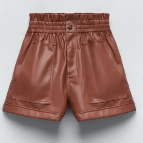 Zara Pants - Zara Burgundy Leather Shorts
